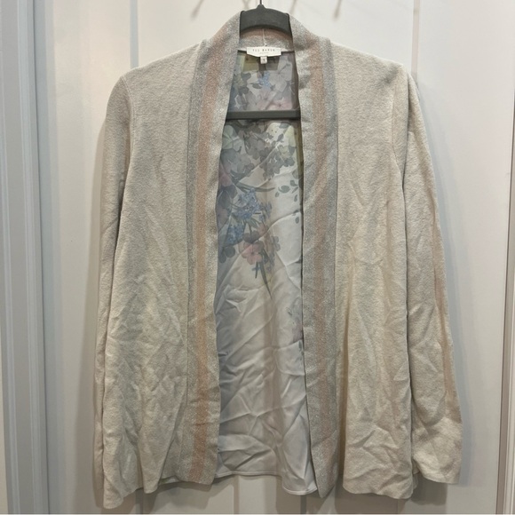 Ted Baker Women’s Miyyaa Decadence Woven Open Front Cardigan Cream Floral Size 1 - Picture 5 of 10
